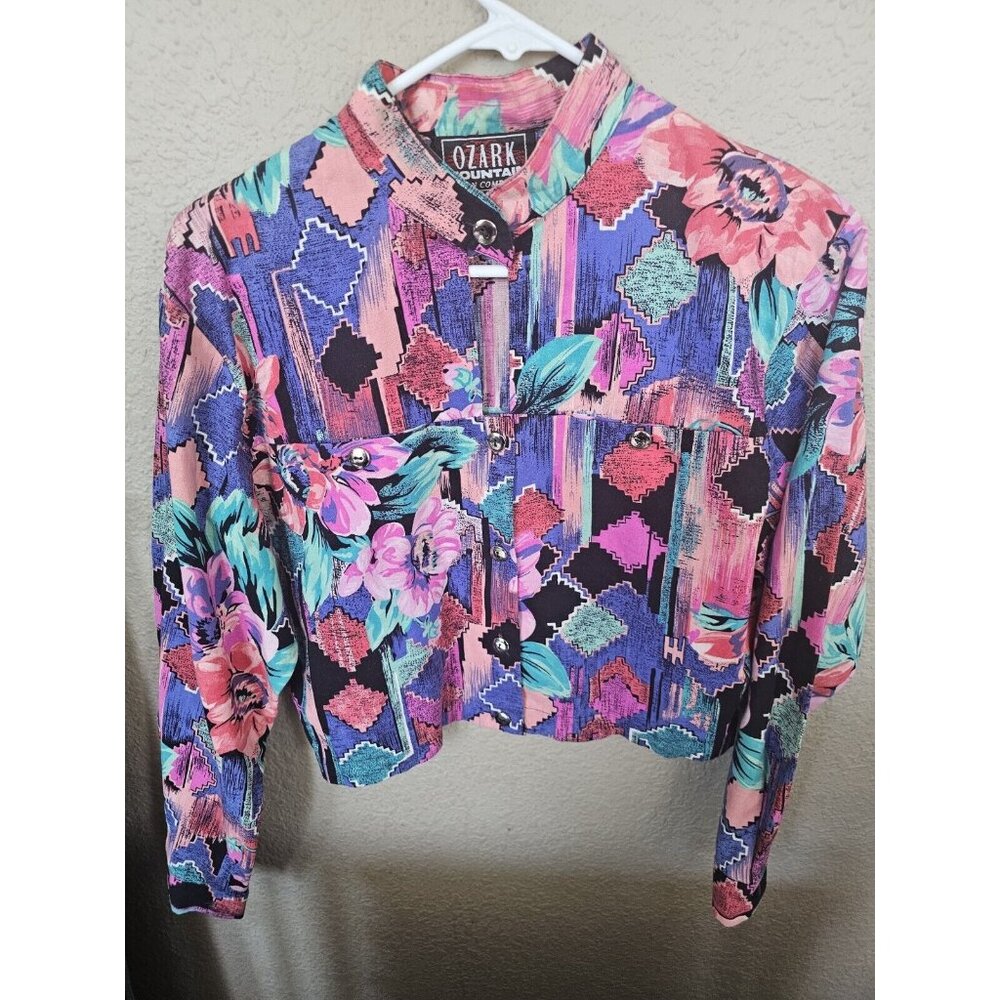 Ozark Mountain Vintage 90s Western shirt bright colorful cropped Women's Medium